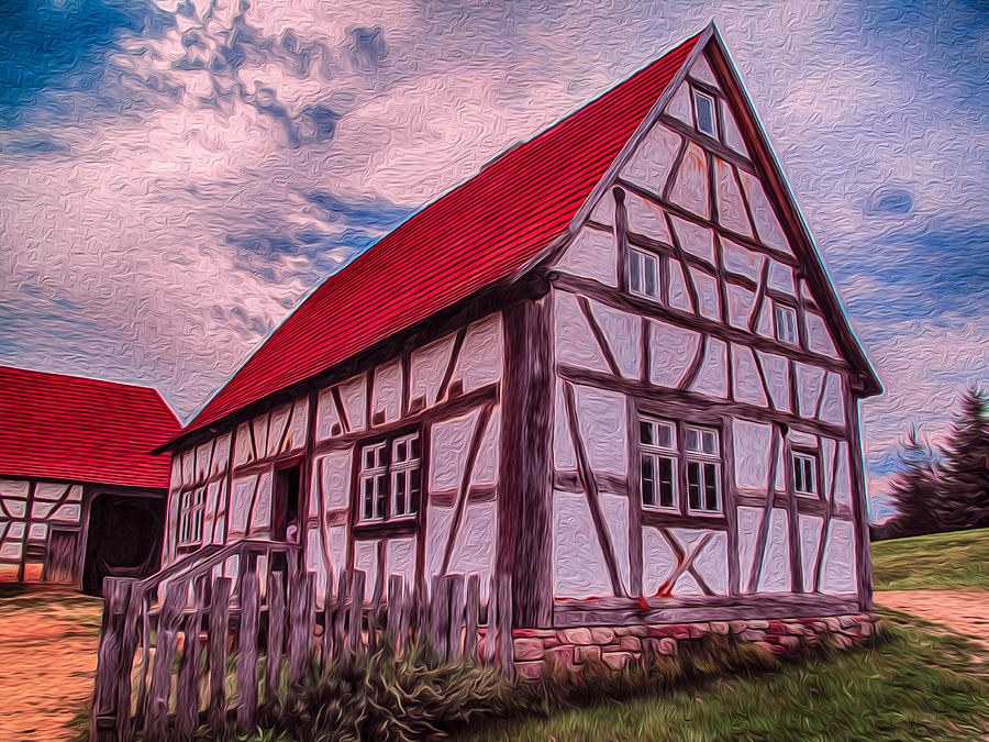 Red Roof Reverie, Half-Timbered House by Omaste Witkowski