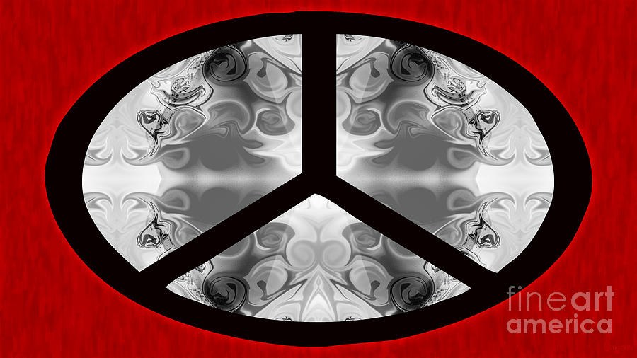 Peace in Smoke - Black Peace Symbol on Red by Omaste Witkowski