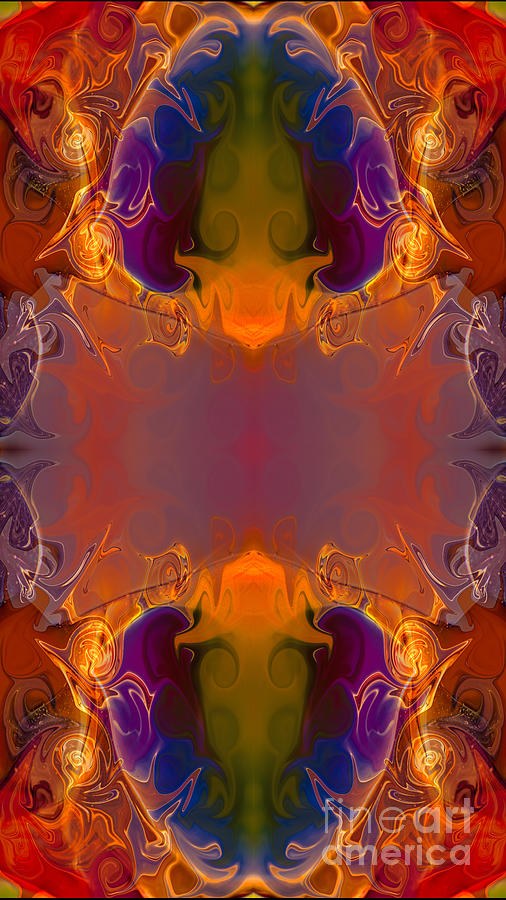 Ember Mirror, Symmetrical Abstract in Orange and Violet by Omaste Witkowski