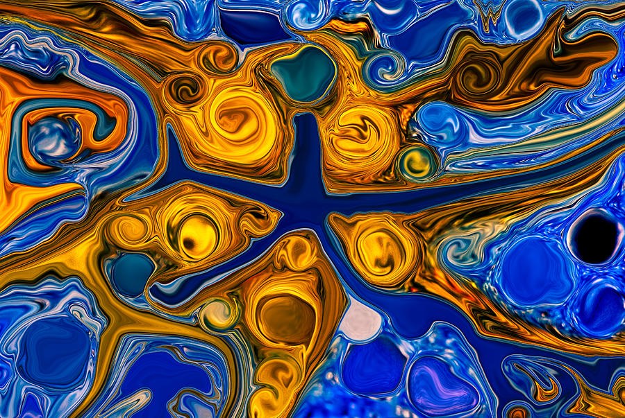 Golden Whirlpools in Cobalt Blue by Omaste Witkowski