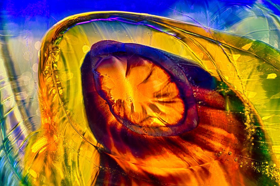Ember Window, Glowing Orange and Blue Abstract by Omaste Witkowski