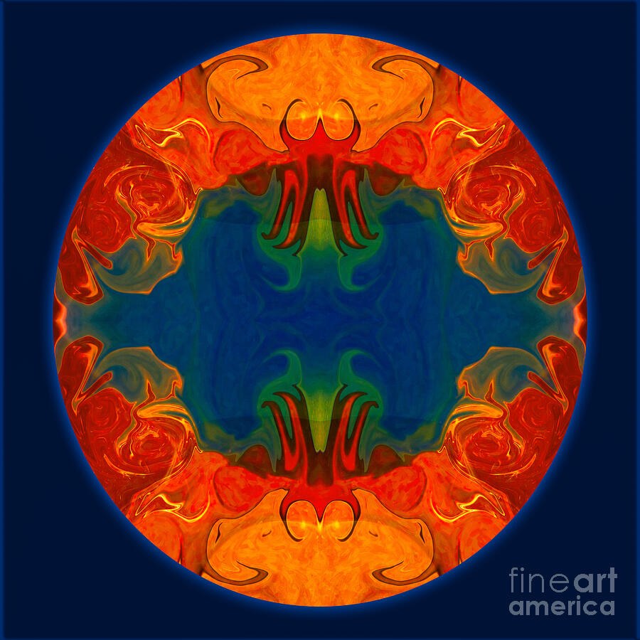 Ember Mirror: Orange and Teal Mandala on Navy by Omaste Witkowski