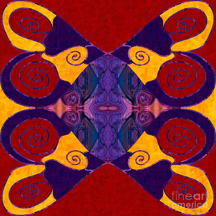 Garnet Jewel, Symmetrical Red, Gold and Purple Abstract by Omaste Witkowski