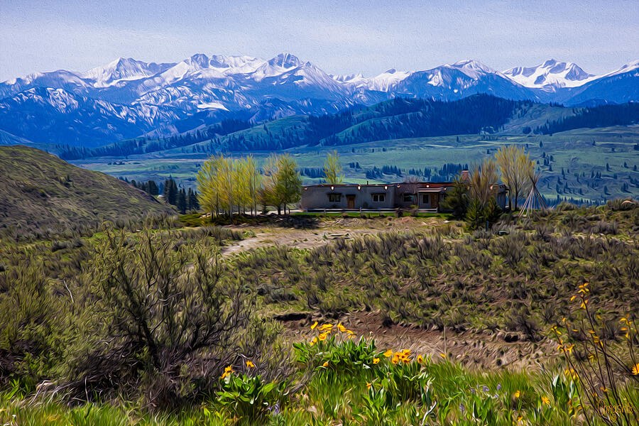 Quiet Spring Below the Snow - Adobe House and Tipi by Omaste Witkowski