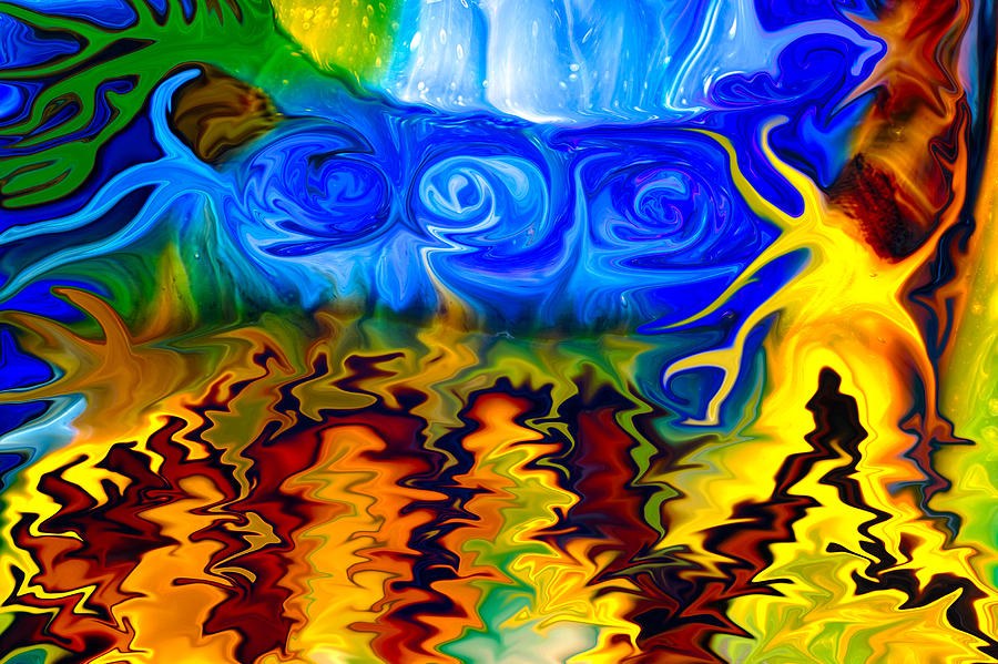 Ember Tide, Blue Spirals Over Fiery Ripples by Omaste Witkowski