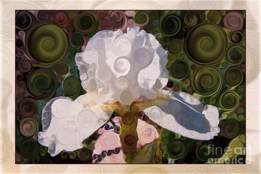 Blooming White Iris Abstract Flower Painting by Omaste Witkowski