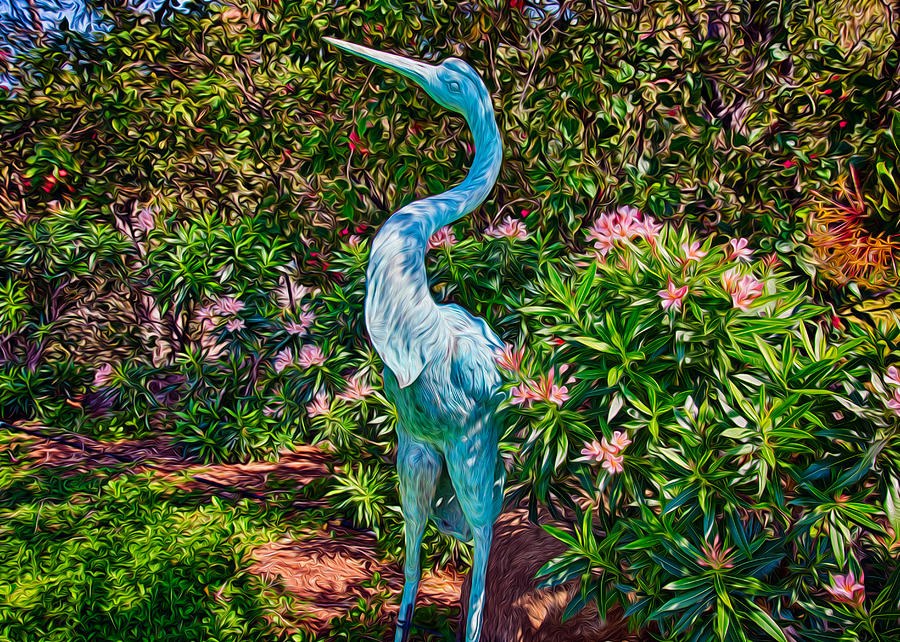 Teal Sentinel, Blue Bird in a Swirling Garden by Omaste Witkowski