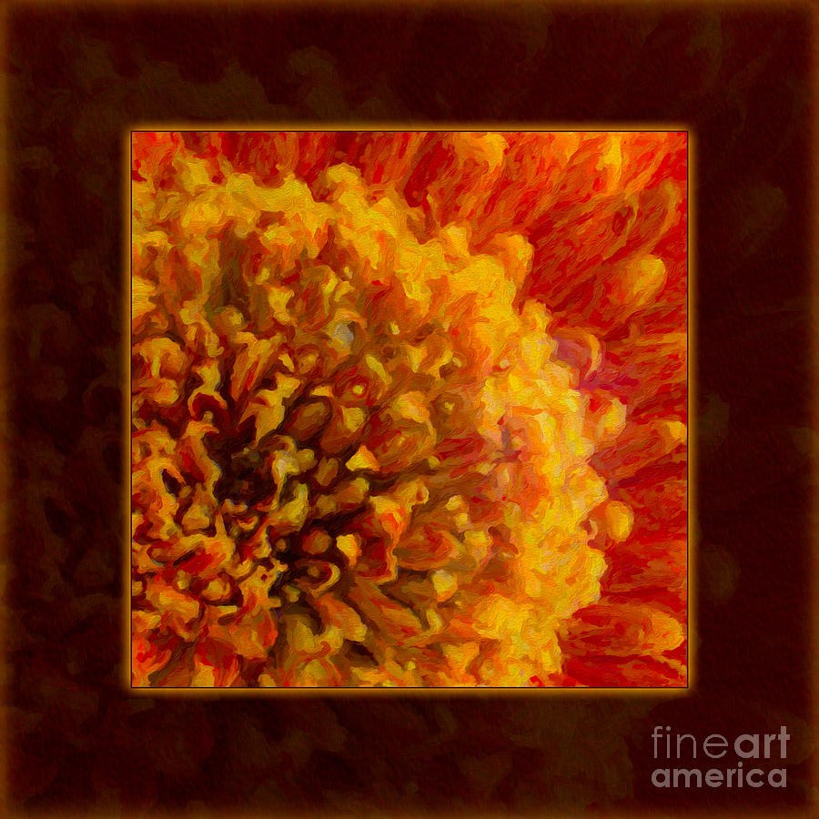 Bright Budding and Golden Abstract Flower Painting by Omaste Witkowski