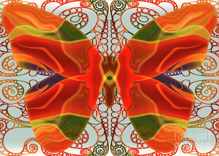 Ember Wings, Symmetrical Orange Butterfly in Lace Filigree by Omaste Witkowski