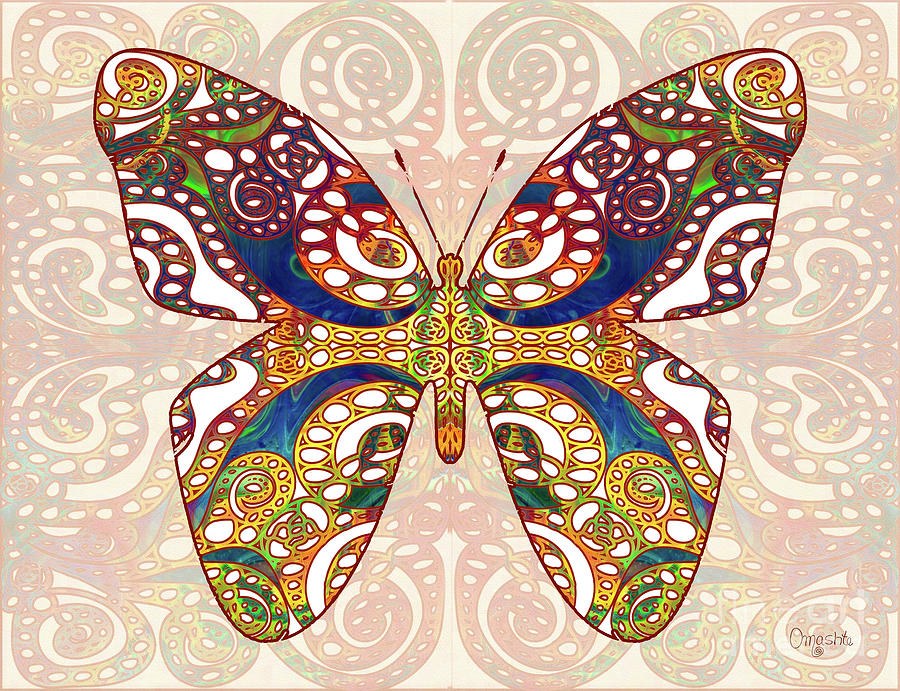 Jeweled Filigree Wings, Gold and Blue Butterfly by Omaste Witkowski