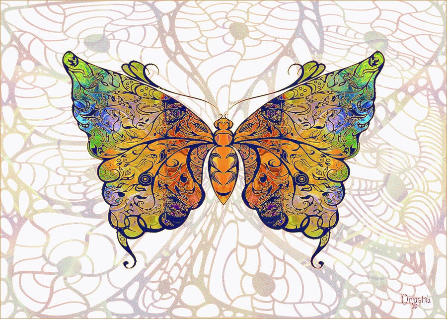 Filigree Wings, Ornate Golden Butterfly by Omaste Witkowski