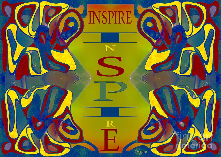 Inspire, Spelled Out: Symmetrical Blue, Red and Yellow Abstract by Omaste Witkowski