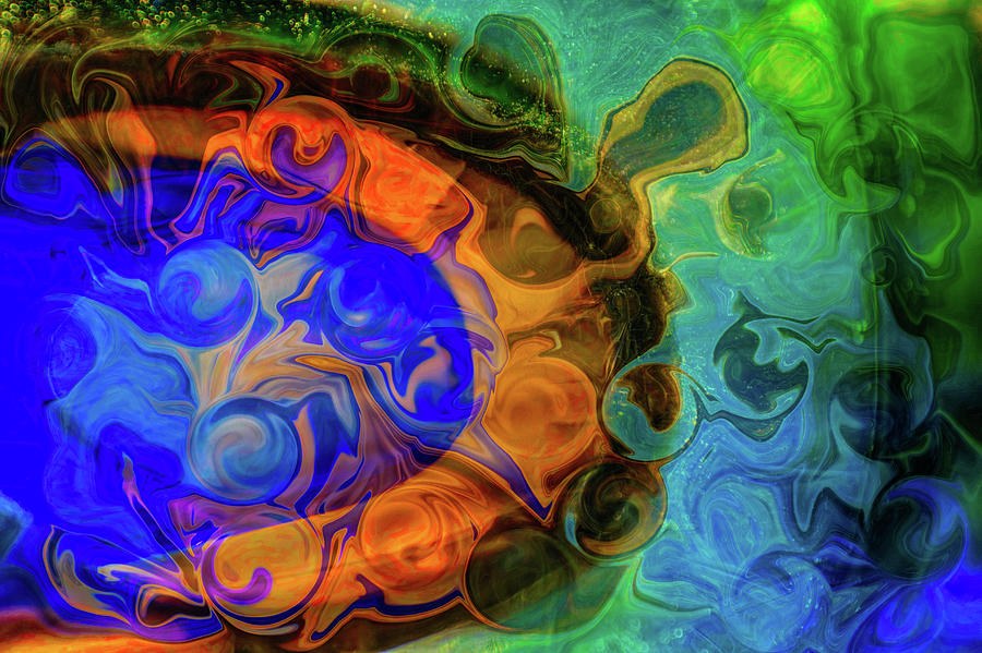 Cobalt Eclipse, Swirling Blue and Orange Abstract by Omaste Witkowski