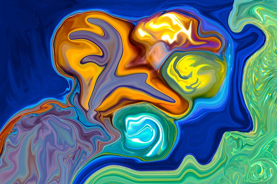Two Lights Adrift - Cobalt Blue Fluid Abstract by Omaste Witkowski