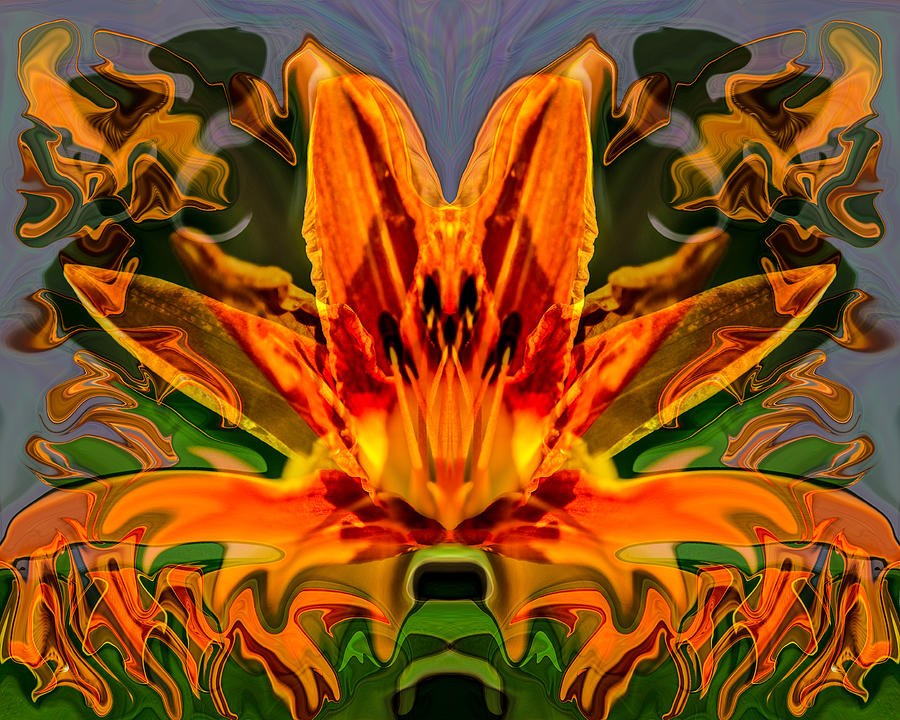 Ember Bloom, Mirrored Orange Flower by Omaste Witkowski