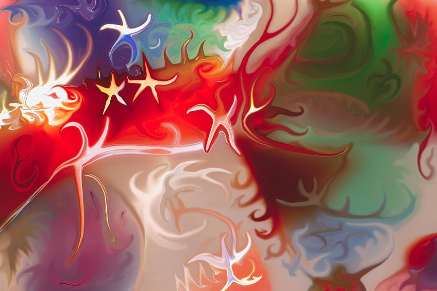 Ember Constellation, Glowing Stars in Red and Green Liquid Color by Omaste Witkowski