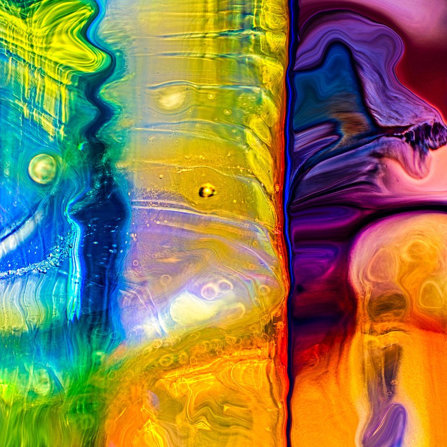 Held by a Blue Line, Gold and Violet Abstract by Omaste Witkowski