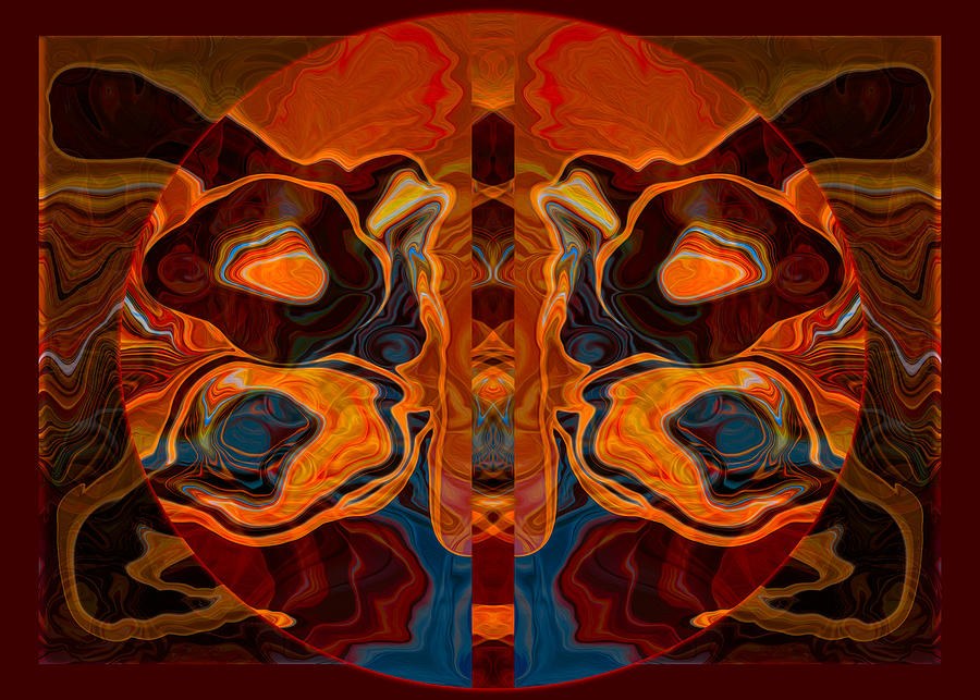 Facing Embers - Mirrored Orange and Red Abstract by Omaste Witkowski