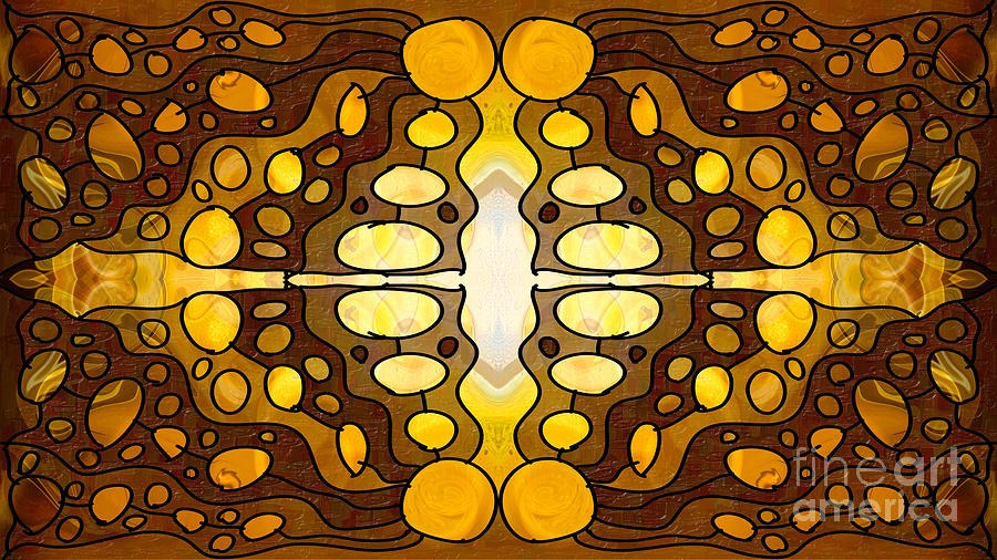 Amber Lantern, Mirrored Gold and Brown Abstract by Omaste Witkowski