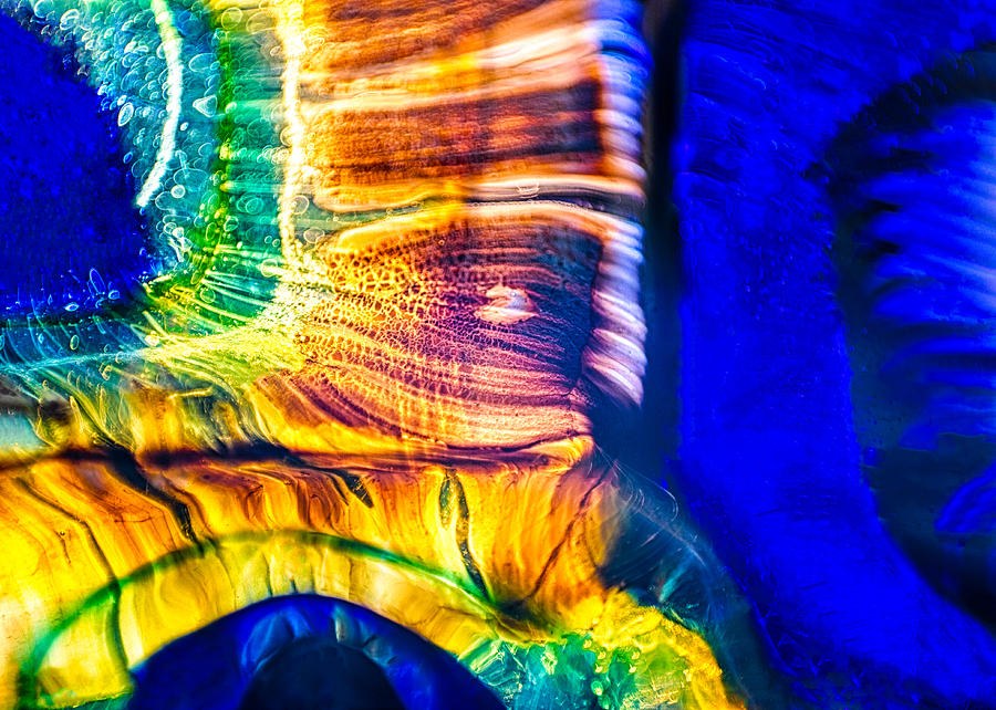 Cobalt Ember, Glowing Blue and Amber Abstract by Omaste Witkowski