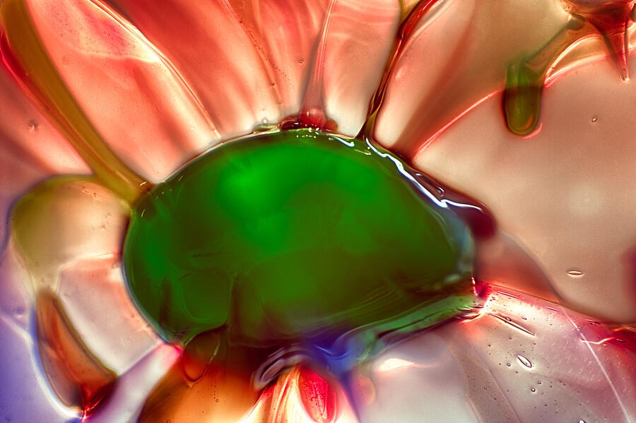 Emerald Lantern, Glowing Green and Coral Abstract by Omaste Witkowski