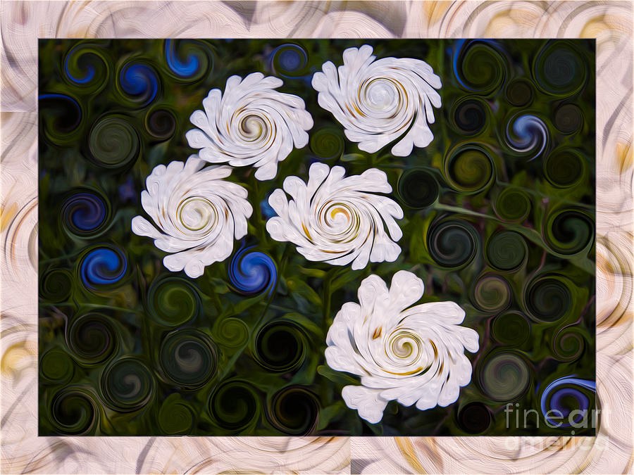 Five White Flowers in an Abstract Garden by Omaste Witkowski
