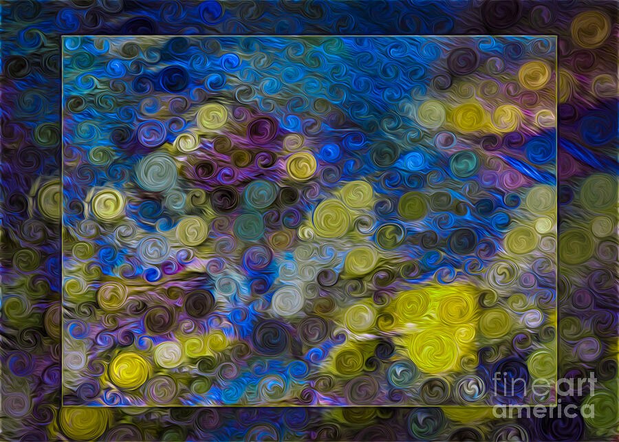 Whirlpool Lights - Swirling Yellow and Blue Abstract by Omaste Witkowski