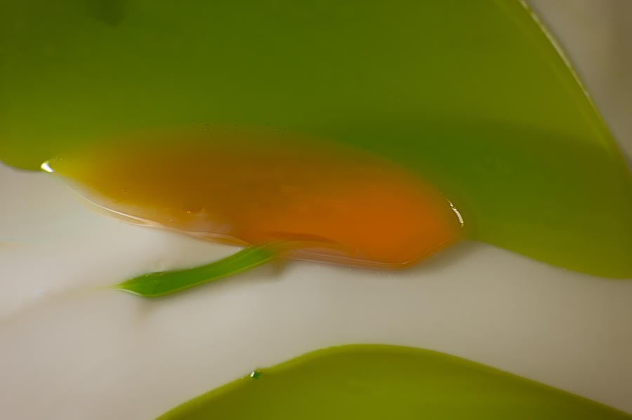 Ember in the Green: Orange Teardrop Abstract by Omaste Witkowski