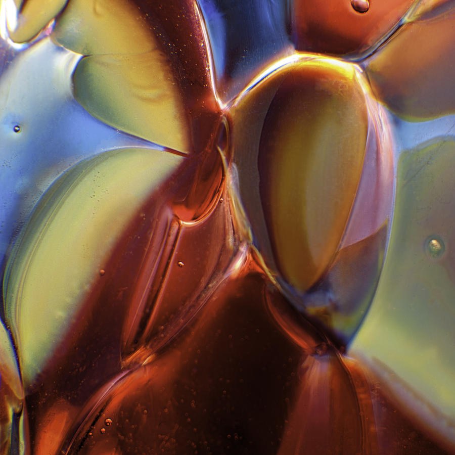 Ember Lantern: Glowing Amber Oval in Burgundy and Blue, abstract glass art by Omaste Witkowski