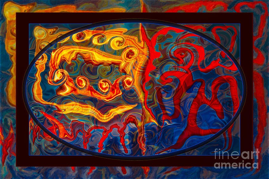 Ember Current, Orange and Red Swirls Over Blue by Omaste Witkowski
