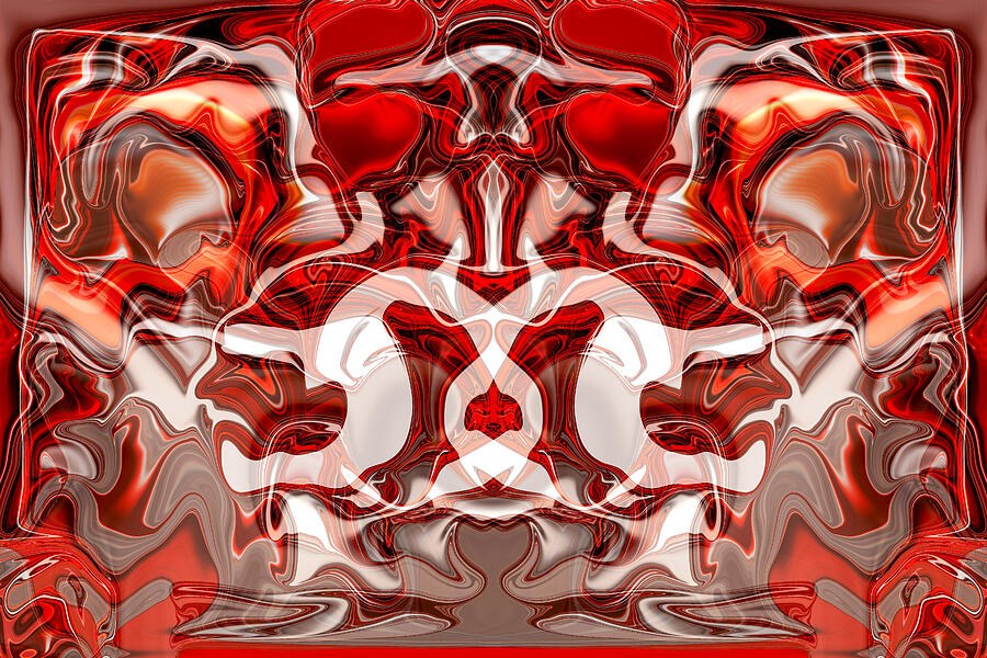 Crimson Emblem - Mirrored Red and White Abstract by Omaste Witkowski