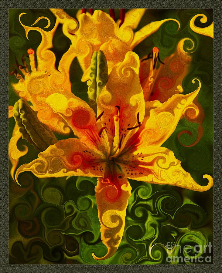 Spun Gold Lily, Swirled Yellow Bloom on Green by Omaste Witkowski