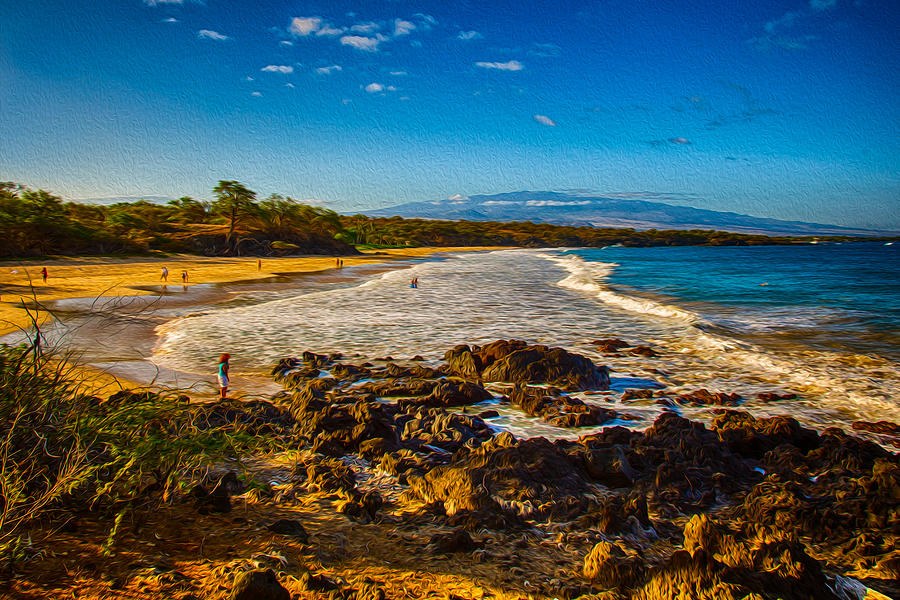 Cobalt and Gold Shore - Curving Beach Landscape by Omaste Witkowski