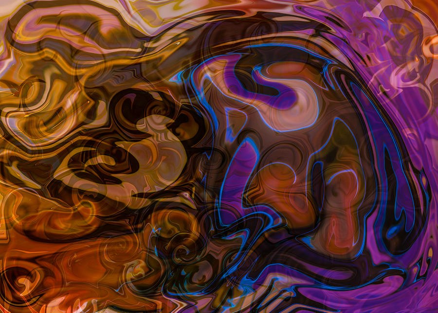 Ember Tide, Amber and Violet Liquid Abstract by Omaste Witkowski