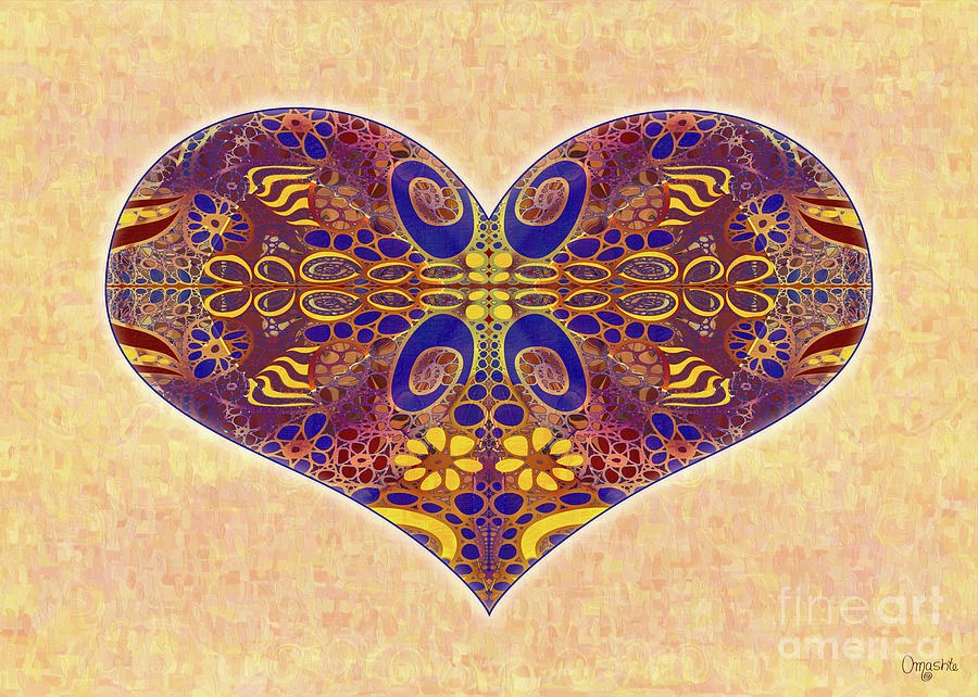 Lacework Heart - Symmetrical Blue and Gold Pattern by Omaste Witkowski