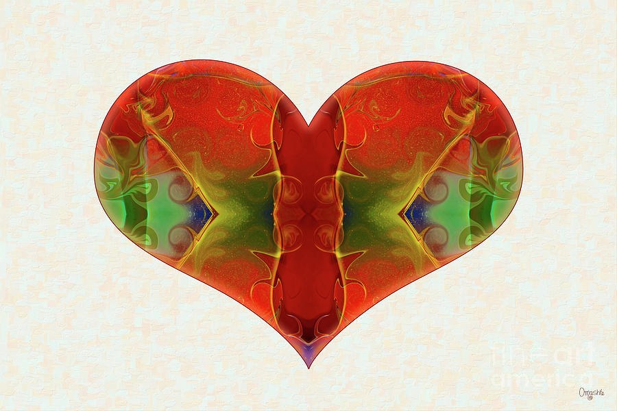 Ember Heart - Mirrored Red and Green Abstract by Omaste Witkowski