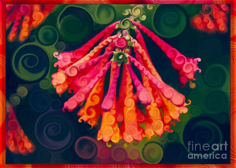 Honeysuckle Bloom in an Abstract Garden Painting by Omaste Witkowski