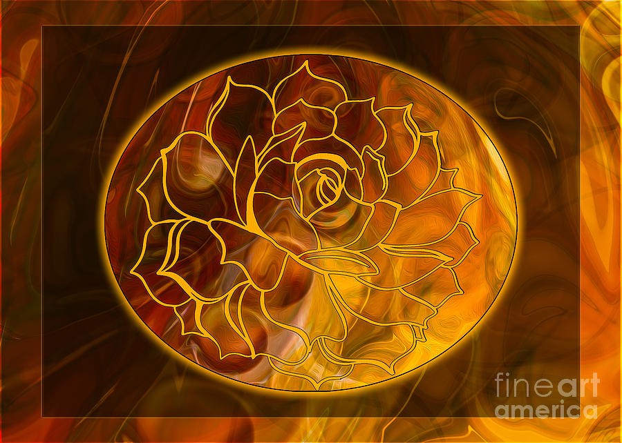 Ember Rosette: Golden Line Flower in a Glowing Oval by Omaste Witkowski