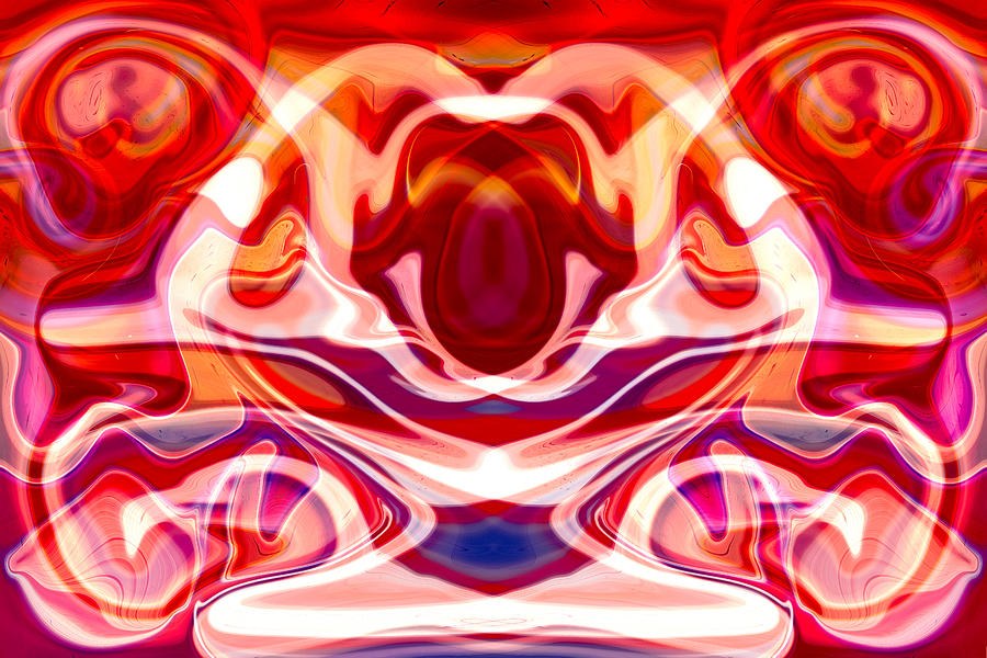 Crimson Totem, Mirrored Red and White Abstract by Omaste Witkowski