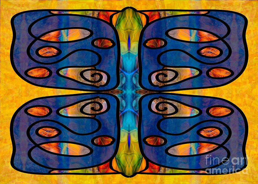 Indigo Wings Abstract Fabric Design Art by Omaste Witkowski by Omaste Witkowski