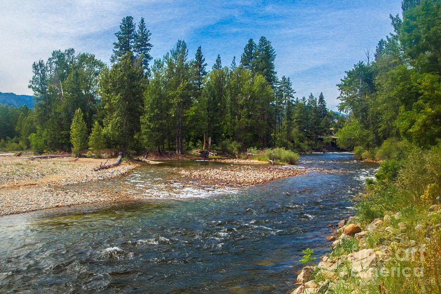 Slate Water, Green Wall - River Bend and Pines by Omaste Witkowski