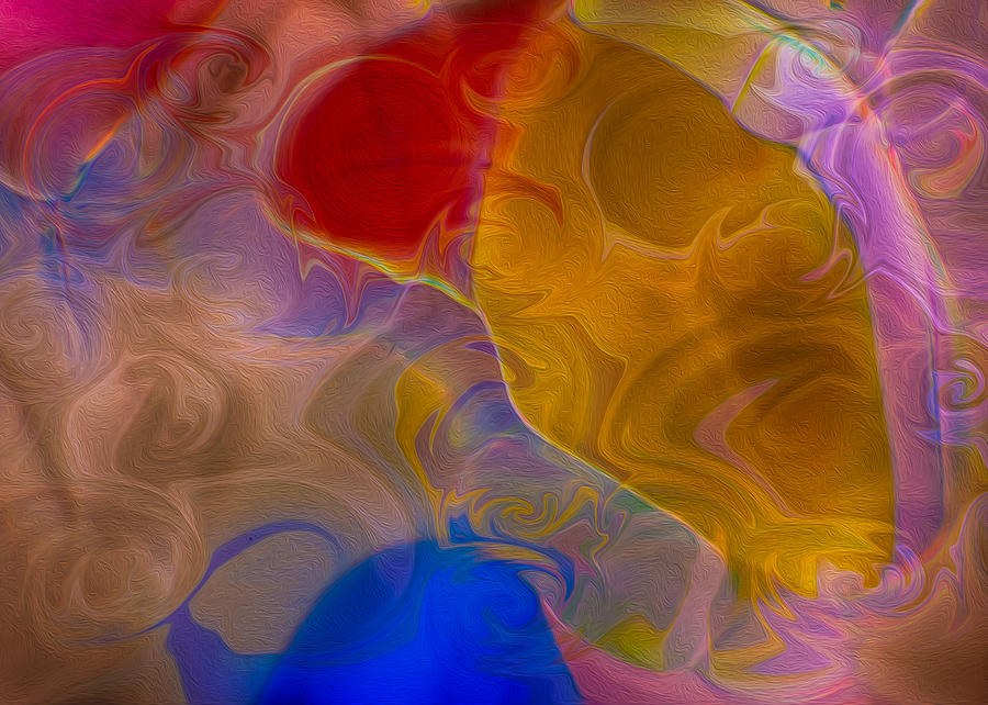 Amber Drift - Red Circle and Blue Dome Abstract by Omaste Witkowski