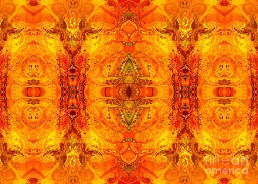 Molten Mirror, Symmetrical Orange and Yellow Swirl Abstract by Omaste Witkowski