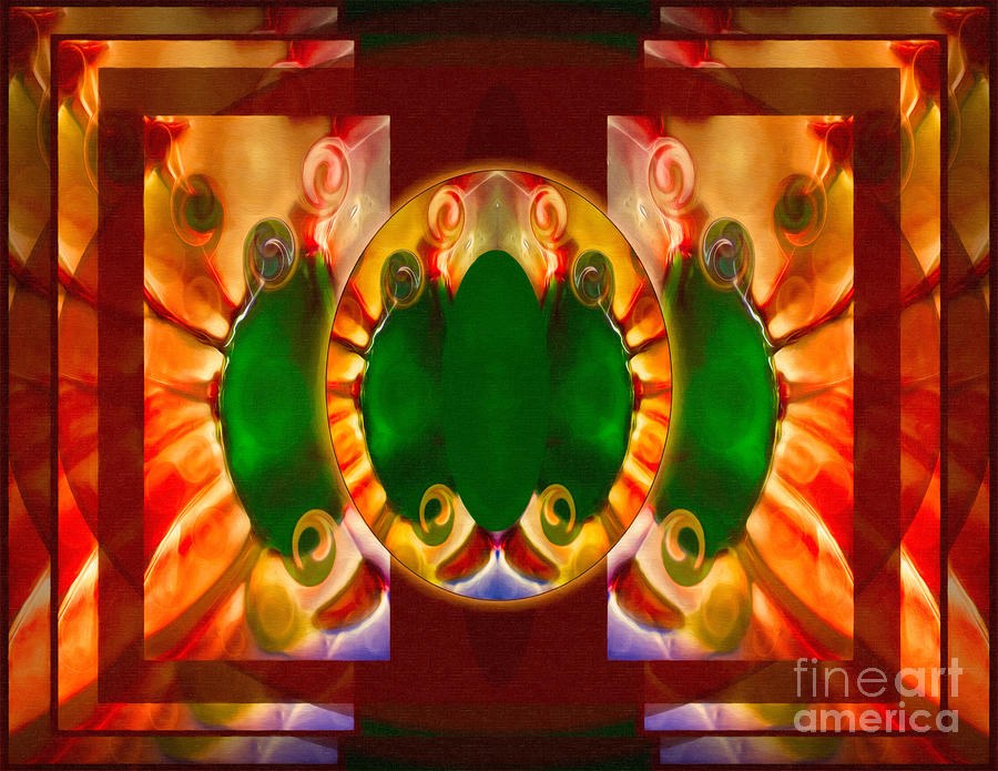 Emerald Ember Windows: Mirrored Abstract in Green and Orange by Omaste Witkowski