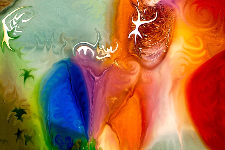 Cream Constellation, Marbled Orange and Cobalt Abstract by Omaste Witkowski