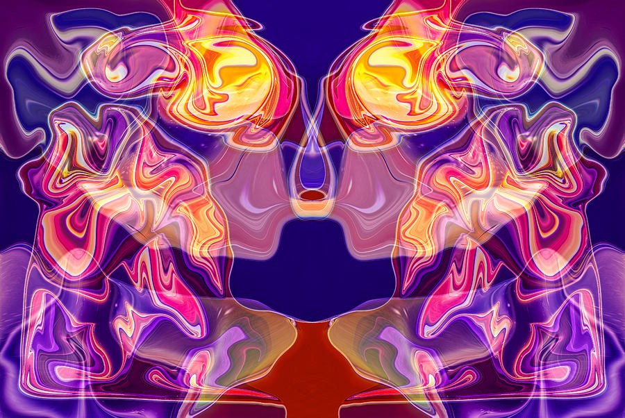 Facing Embers, Symmetrical Purple and Orange Abstract by Omaste Witkowski
