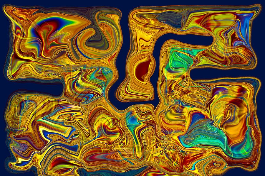 Golden Meander, Marbled Abstract on Navy by Omaste Witkowski