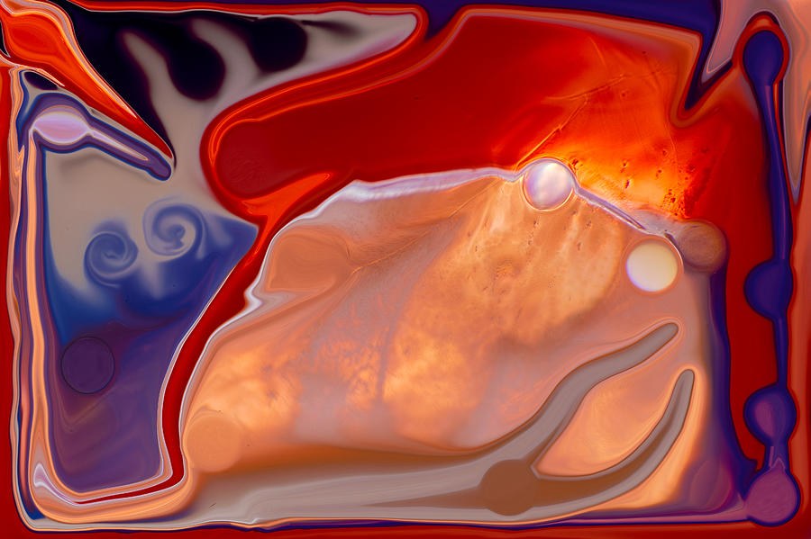 Peach Ember, Glossy Red and Blue Abstract by Omaste Witkowski