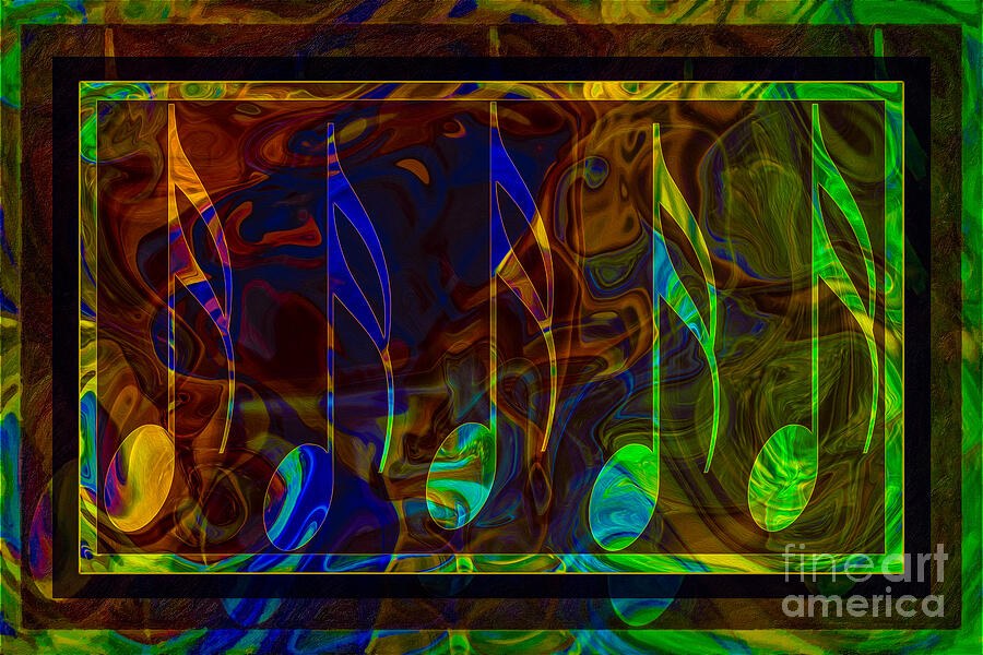 Molten Melody, Five Glowing Music Notes by Omaste Witkowski