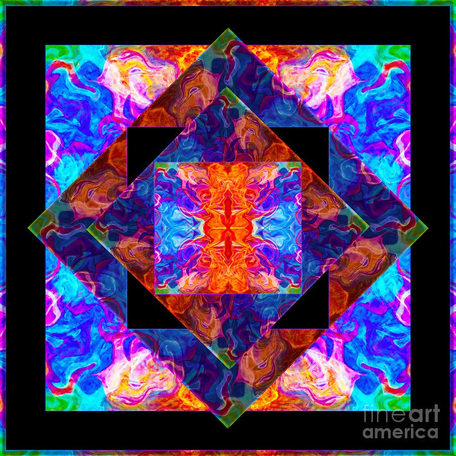 Ember Window - Kaleidoscope Mandala in Blue and Orange by Omaste Witkowski